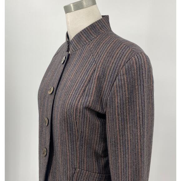 Vintage 90s Carmel Zhao Wool Blazer Single Breasted Striped Brown Womens 6 - Picture 8 of 15